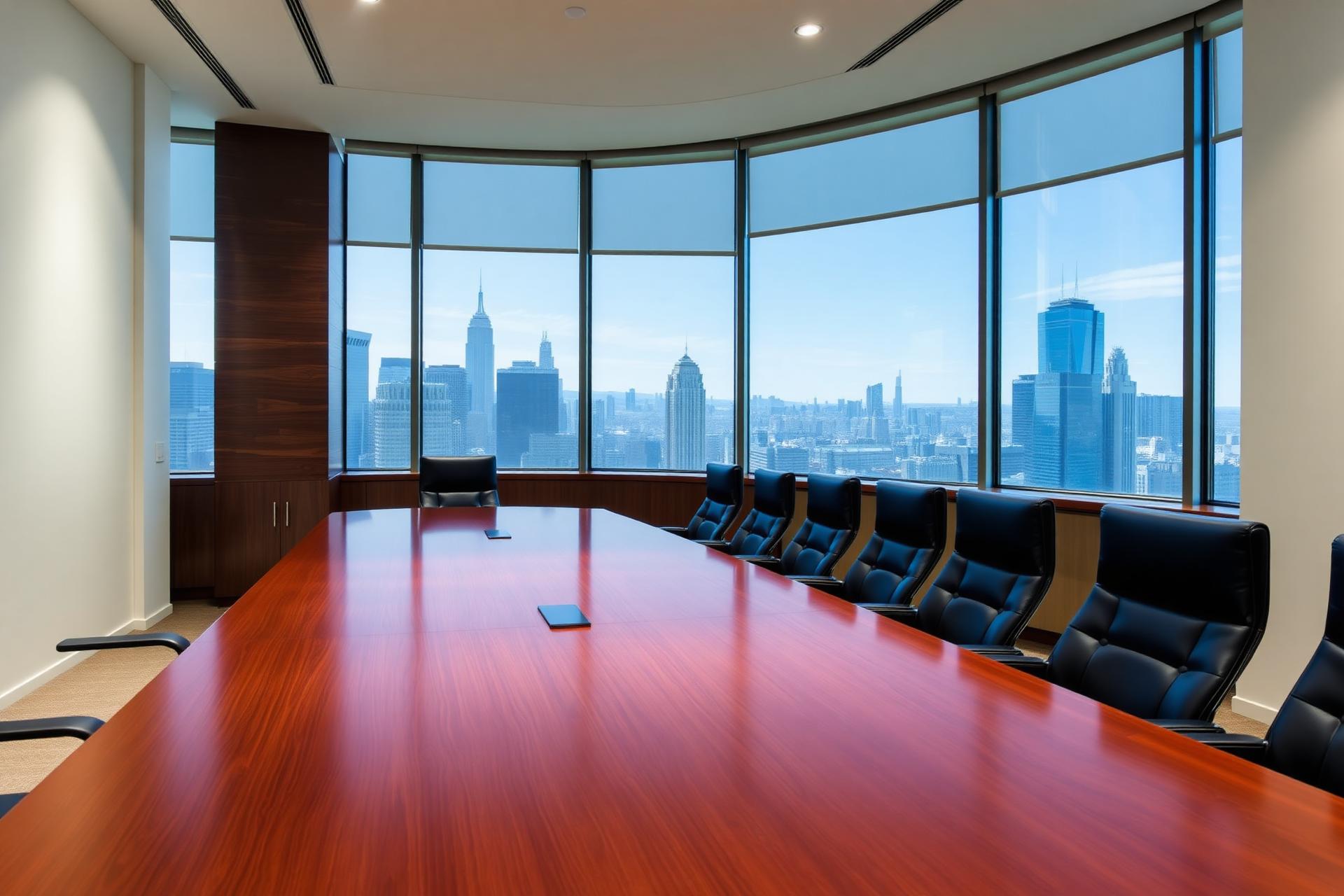 Executive boardroom with skyline view